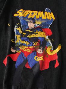 SUPERMAN X SHEIN 男士休闲印花圆领短袖T恤，夏季 - 黑色 - 查看 4