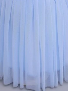 Abito da sposa per ragazza, abito lungo azzurro con perle e fiocco per l'estate, adatto per damigella, hostess di matrimonio o recital di pianoforte, stile di lusso e principesco con maniche corte - Blu - Visualizzare 6