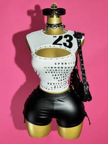 Slaydiva 2025 Summer New Style Birthday Party College Style Back To School Season Student Wear Daily Street Basic Versatile Leisure Vacation Cruise Travel Beach Seaside Sunbathing Popular Online Round Neck Sleeveless Hollow Ribbon Decoration Digital Letter Printing Tight Cut White Summer Tops Women's Tops