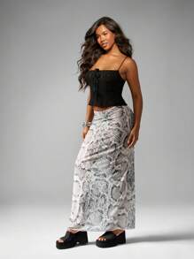 MISSGUIDED Python Print Mesh Beach Long Skirt Cover Up Lightweight Swim Skirt Resort Wear Holiday Beachwear Pool Party Sarong - Multicolor - View 5