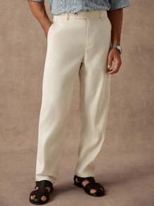 Manfinity Homme Men's Solid Color Pockets Tapered Casual Pants Set Cream Pants Men,Men's Casual Solid Color Pants For Daily Commuting Business Men Linen Pants Brown Linen Pants Men Drawstring Pants Drawstring Linen Pants Men,Versatile Items For Daily Commuting, Travel, Vacation And Outings,Husband And Boyfriend Gifts For Friends,Casual And Simple Style, Urban Mature Style, British Gentleman Style - Apricot - View 6