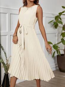 Ellevyn Rochie de damă fără mâneci, culoare uni, cu tiv plisat