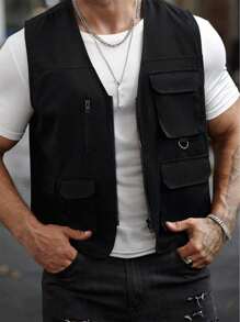 SHEIN Teen Boys Casual College 3D Pockets Cargo Vest, Soft Material, Versatile, Suitable For School, Travel, Outdoor Sports, All Seasons