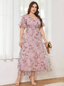 Modelyn 大码女式优雅3D刺绣装饰细节派对礼服，大码正式鸡尾酒会礼服 - 粉色 - 查看 3