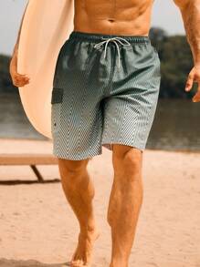 Manfinity Swimmode Men's Ombre Drawstring Waist Beach Shorts, Casual Vacation - Multicolor - View 6