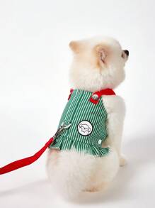 PETSIN Lightweight & Breathable Dog Embroidered Striped Pattern Casual Suspender Dress For Pet, Suitable For Spring/Summer Outdoor Use