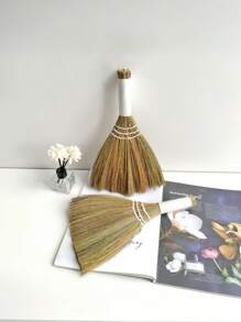 Cirelle 1PC Mini Natural Wheat Straw Handheld Broom – Soft Bristles Dust Sweeper For Sofa, Table, Desk, Carpet Cleaning – Home, Office, Kitchen Cleaning Tool - Brown - View 6