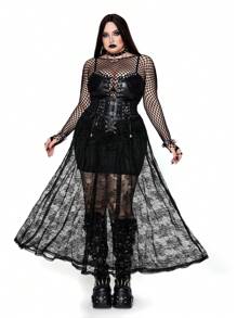 Whyspr Váy midi thêu ren phong cách cung điện Gothic Victorian thời trung cổ Punk tối màu cho nữ - màu đen - Xem 7