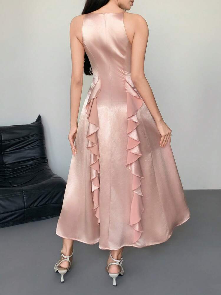Women's Sleeveless Ruffle Hem Midi Dress, Spring & Summer Wedding Women Dresses