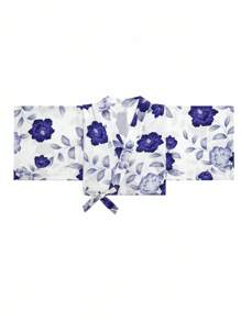 Irokai Women's Traditional Floral Print Yukata White,Summer,Jamican,Modest,Traditional,Vacation,Holiday Japanese Style Kimono Robe With Bell Sleeve Bowknot - Blue and White - View 5