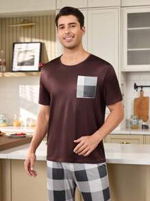 Casual Plaid Print Couple's Loungewear Set - Brown - View 6