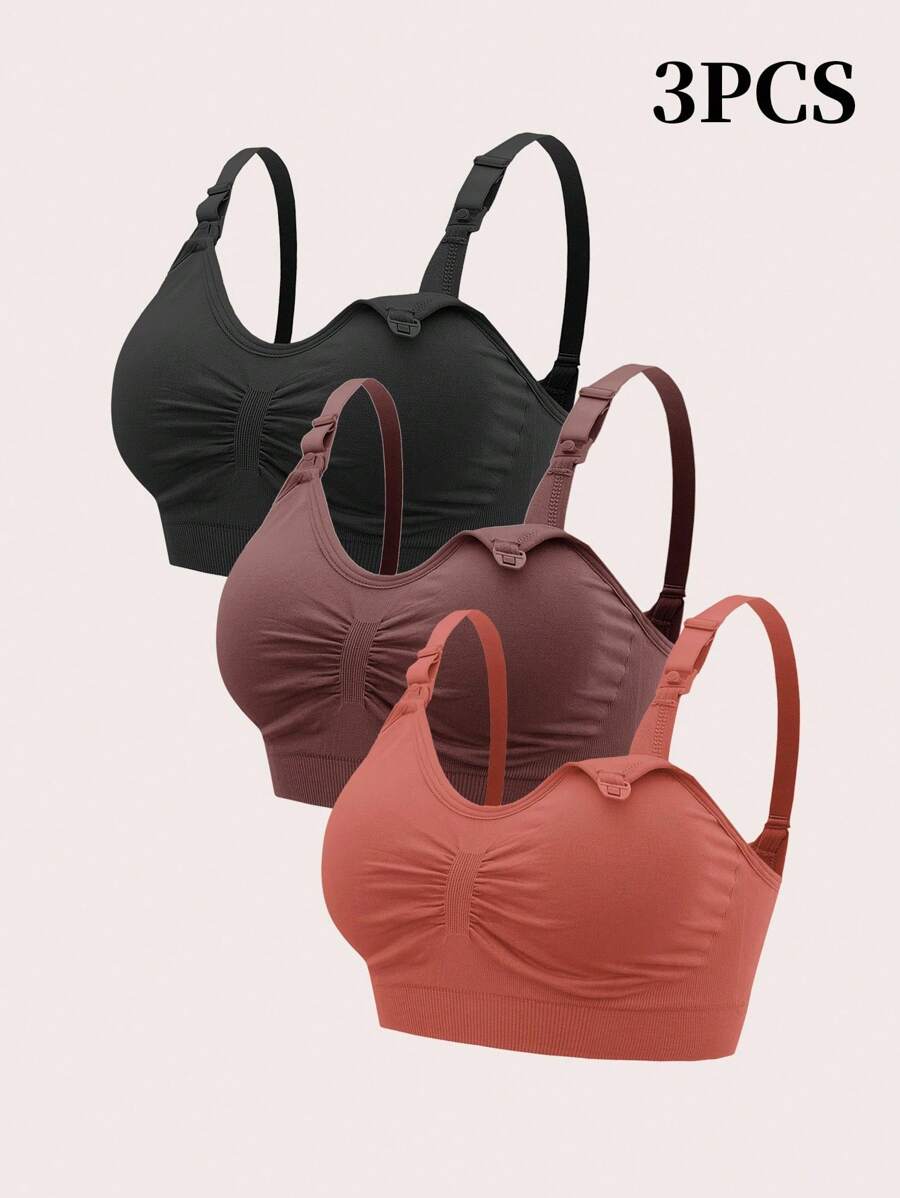 Moonlight&Mama 3pcs Maternity Minimalist Solid Color Wireless Nursing Bras Without Padding - Multicolor - View 1