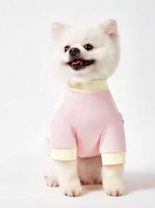 PETSIN Mono informal de malla ligera y transpirable con estampado de huella de perro en rosa, compatible con correa, adecuado para primavera/verano, uso al aire libre/protección solar para mascotas - Rosa - Ver 2