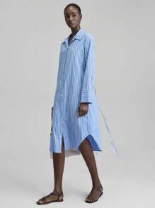 Ontre Vestido a media pierna con botones frontales a rayas, estilo casual de Nashville para ir al trabajo - Vestido elegante para fiesta, graduación y ocasiones especiales - Prendas básicas versátiles, elegantes y dignas para mujer en otoño/invierno 2025