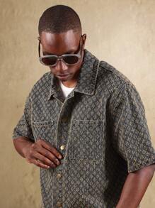 SUMWON قميص جينز بأكمام قصيرة وأزرار نمط أحرف كاجوال صيفي، ملابس شوارع، فيت مربع، موضة فينتاج ملحوظة