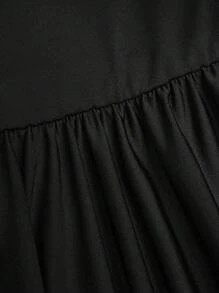 Sweetra Đầm mini thường ngày có cổ buộc chặt eo cỡ lớn viền bất đối xứng - màu đen - Xem 6