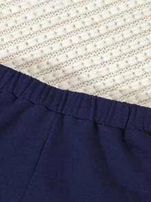 SHEIN Sudadera Con Capucha Y Pantalones Deportivos De Rayas Para Bebé Con Lazo En La Parte Delantera, 2 En 1 - Azul y blanco - Ver 6