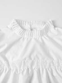 女式休闲纯色刺绣拼布衬衫，夏季 - 白色 - 查看 4