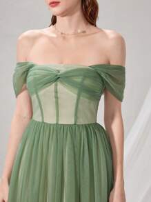 Poshira 露肩人字形接缝夏季网眼拼接高端宴会晚礼服，优雅社交名媛奢华礼服奢华女士晚礼服柔软礼服，派对礼服，舞会礼服