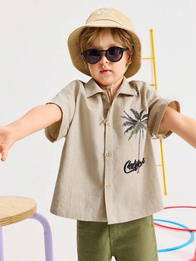 Leap Crew Leap Crew Young Boy Casual Minimalist Loose Fit Drop Shoulder Short Sleeve Collared Shirt