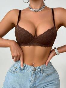 1pc Women's Floral Lace Padded Underwire Bra