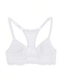 1pc Women's Underwire Front Closure Lace Patchwork Bra For Small Bust, Lift And Supports Sexy Back - White - View 2