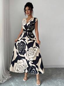 Elenzga Elegantes Blumenkleid für Damen, Sommer