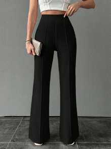 SHEIN Tall Tall Women's Loose-Fitting Exposed Seam Wide Leg Pants - Black - View 3