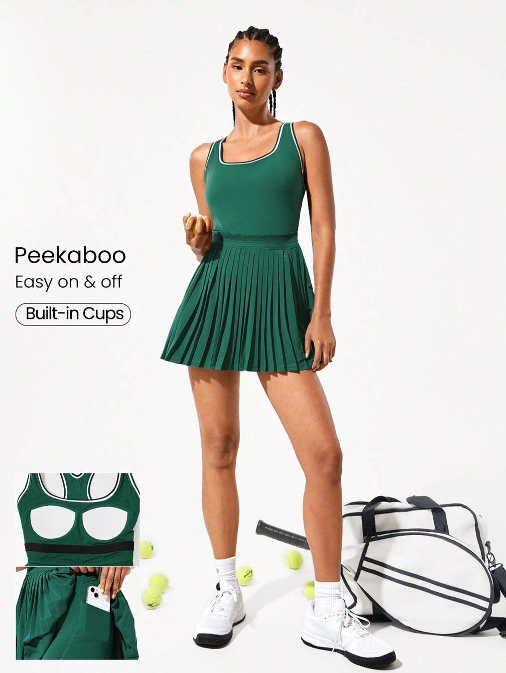 tennis shorts for under dresses Women's Tennis Dress with Built-in Shorts Scalloped Black Golf Dress R   Attraco