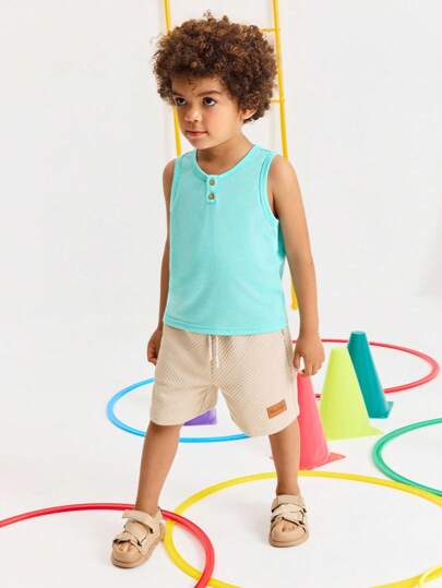 Leap Crew Leap Crew 男童休闲简约舒适圆领无袖纽扣装饰上衣