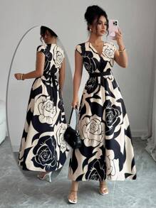 Elenzga Elegantes Blumenkleid für Damen, Sommer