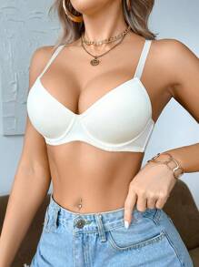 SHEIN Áo ngực hở lưng thoải mái cho nữ - Màu be - Xem 4