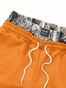 PAVTROS Manfinity Streetrush Men's Letter Print Drawstring Waist Pockets Casual Shorts - Orange - View 4