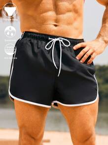 Manfinity Swimmode Pantalones cortos casuales de playa para hombres con ribete de color contrastante