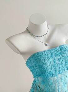 Roylia Ren khoét rỗng, Họa tiết hình học, Màu trơn, Ôm sát, Bandeau, Áo ống, Không tay, Hở lưng, Trong suốt một phần, Lễ hội, Ngày lễ, Thanh lịch, Gợi cảm, Lãng mạn, Tối giản, Phong cách nghỉ dưỡng Boho, Cô gái tiệc tùng, Y2K, Áo ống mùa xuân/hè dành cho nữ - Màu xanh lam - Xem 4