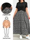 SHEIN Essnce Plus-Size Women's Summer Two Pieces Set, Short-Sleeved Set, Printed Half Skirt Two Pieces Set, Plus-Size Women's Casual And Comfortable Set, Printed Women's Clothing,Summer Outfits For Women Lounge Sets For Women Vacation Two Pieces Set 2 Pieces Summer Outfit Summer Sets For Women