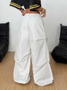 Coolane Women's Casual White Woven Loose Elastic Waist Wide Leg Pants, Simple And Minimalist - White - View 5