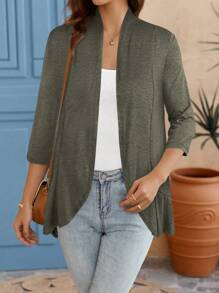 EMERY ROSE Cárdigan casual sólido de apertura frontal y manga 3/4 de estilo holgado para mujer