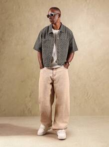 SUMWON قميص جينز بأكمام قصيرة وأزرار نمط أحرف كاجوال صيفي، ملابس شوارع، فيت مربع، موضة فينتاج ملحوظة