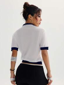 Easithlete Polo court décontracté d'été en maille respirante semi-transparente pour femmes