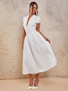 COSMINA Váy xếp ly hoa Jacquard thanh lịch cho nữ, thích hợp cho ngày lễ - trắng - Xem 4