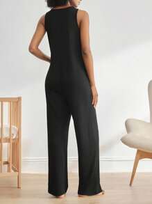 Moonlight&Mama Mono sin mangas de unicolor informal para uso doméstico de verano para mujeres embarazadas - Negro - Ver 4