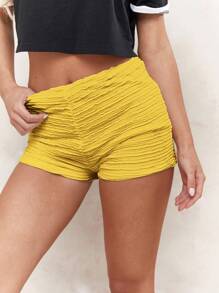 MISSGUIDED Pantalones cortos mini ajustados con textura fruncida para fitness, festivales, entrenamiento, verano, playa y correr