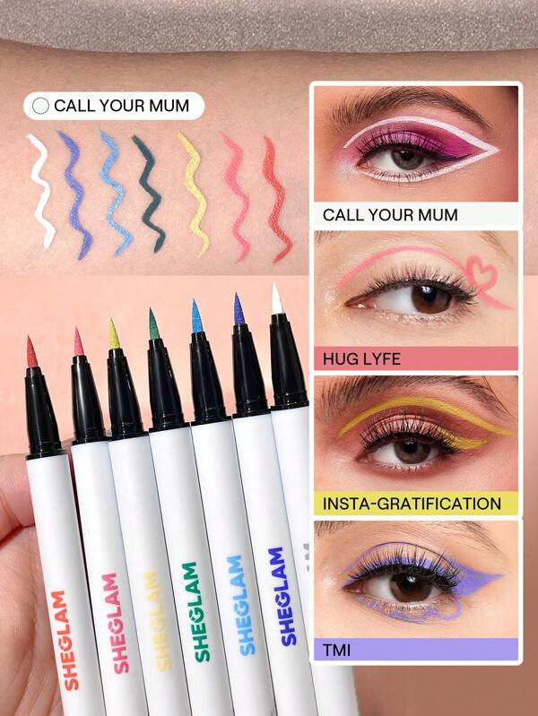 SHEGLAM Creion De Ochi Lichid Color Crush-Call Your Mom 7 Culori Creion De Ochi Cu Pigment îNalt, Rezistent La Pete Creion De Ochi Alb, Rezistent La TranspirațIe, De Lungă Durată, UșOr De Utilizat, , Cadouri De Iarnă De CrăCiun, Ing Y2K Eyeliner Y7K Absolvire Zi De NașTere Vacanță Vară Toamnă Y2K Elegant Modă Femei Machiaj Cosmetice Petrecere Plajă CăLăTorie Camping ÎN Aer Liber ȘCoală Campus Excursie Festivaluri Decor Cadou Cadou Trandafir Fată Cosplay Cel Mai Bun Culoare Farmec Atmosferă