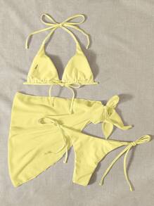 Swim Mod 3pcs Bikini Swimsuit Set: Triangle Top, Side-Tie Bottom, And Skirt For Summer Beach Vacation