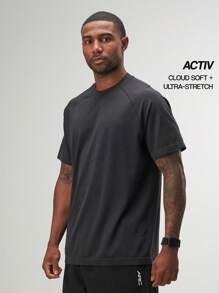 ARC Men's Activewear Seamless Oversized T Shirt Performance Top Gym Workout Summer - Black - View 1
