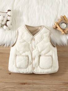 男婴休闲学院风百搭纯色羊毛双面背心夹克，适合秋冬季，居家或户外穿着