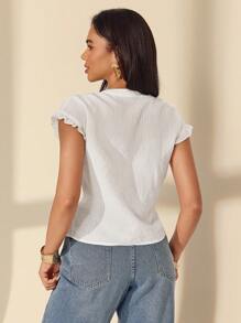 Almamuse Women's Casual Textured Striped Short Sleeve Shirt - White - View 2