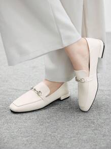 CUCCOO BIZCHIC Square Toe Comfortable Casual Everyday All-Match White Flats For Women - White - View 4
