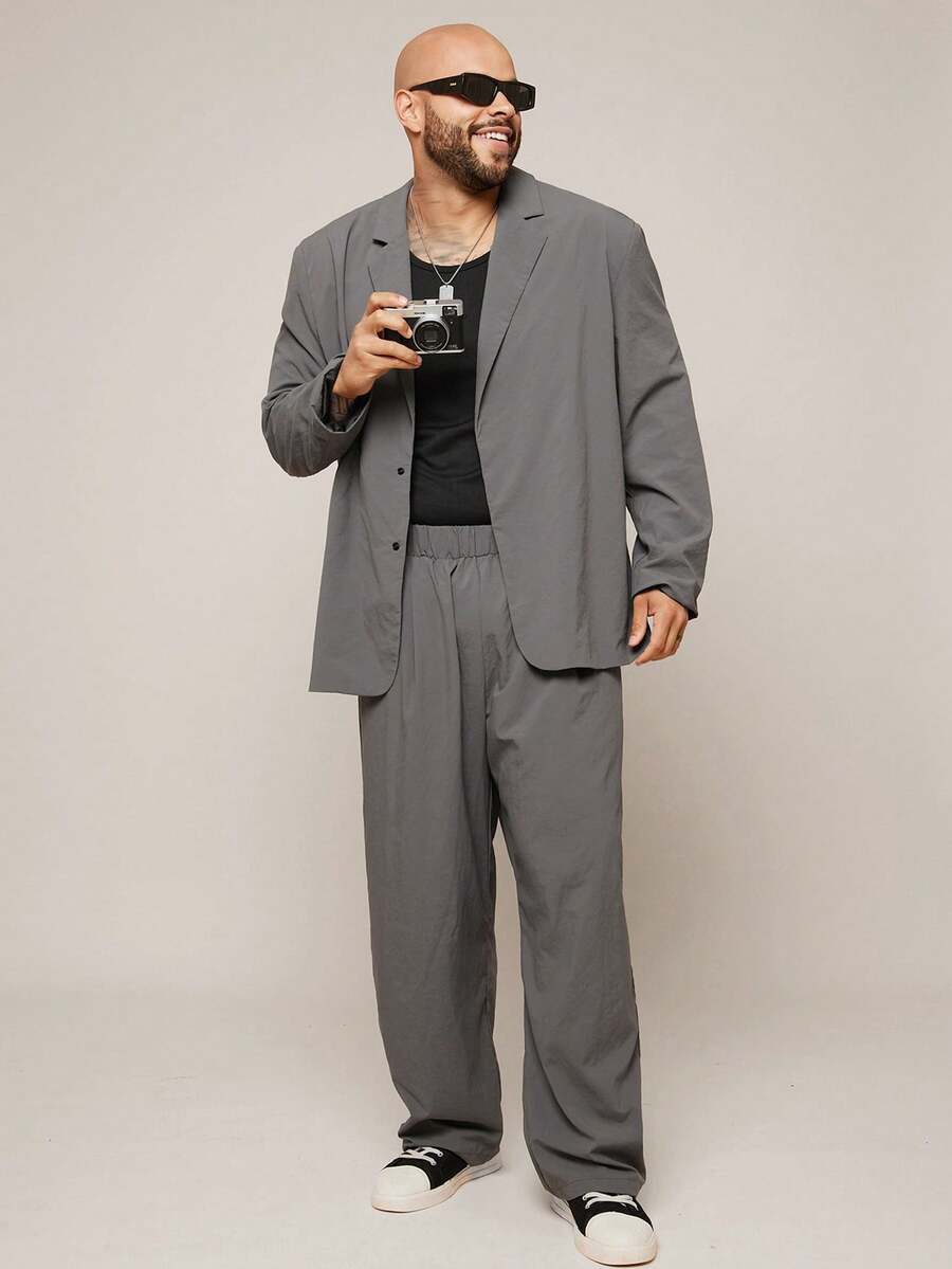 EASEVO Ensemble veste de costume et pantalon décontracté coupe slim grande taille pour hommes